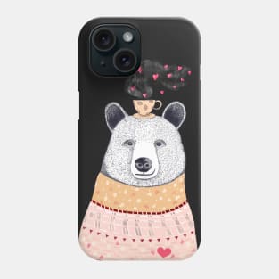 Bear with coffee on black Phone Case