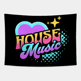 HOUSE MUSIC  - Y2K Retro Heart (blue/purple/white) Tapestry