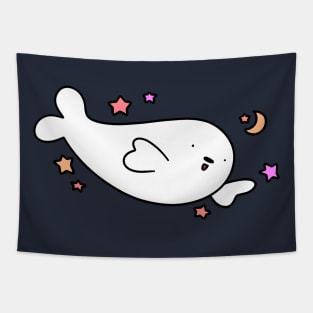 Stars and Moon Baby Harp Seal Tapestry