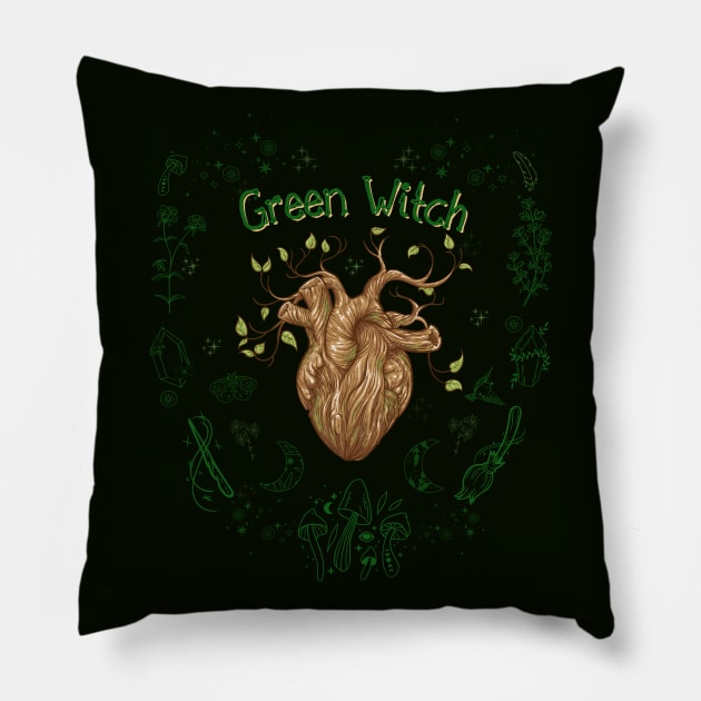 A Green Witch at Heart Pillow by The Fat Feminist Witch 