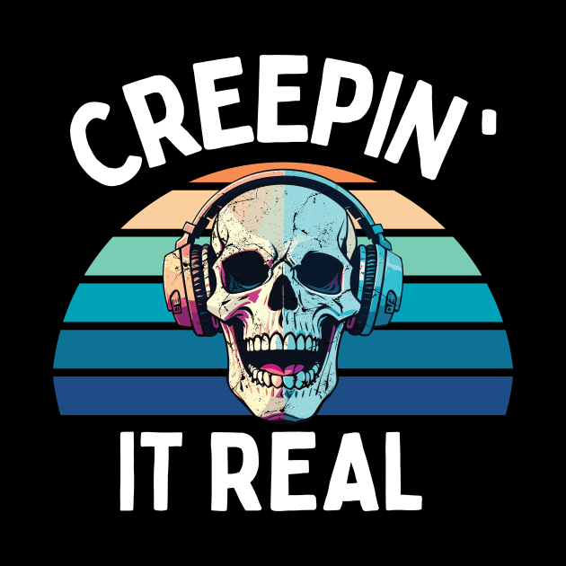 Creepin' it real retro halloween style -cool retro skull design for halloween by Motivated Winning Mindset