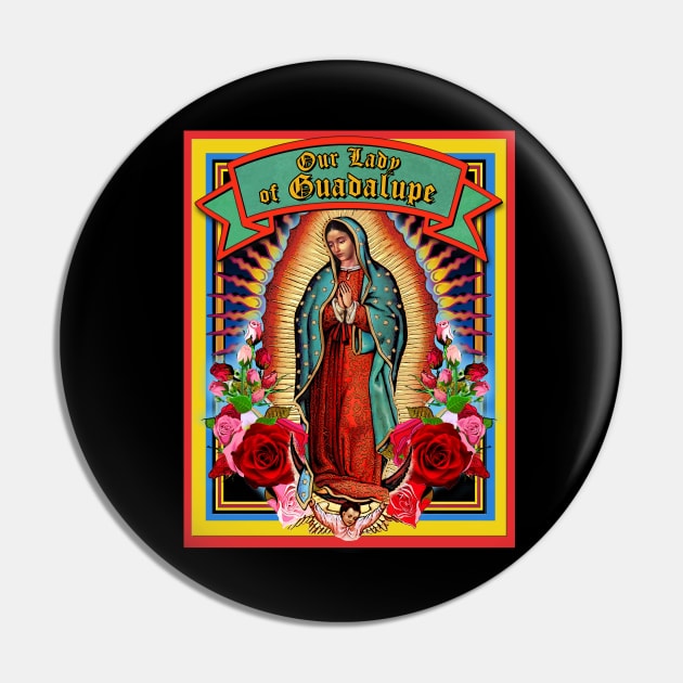 Guadalupe Virgin Mary Milagro Holy Card Pin by Cabezon