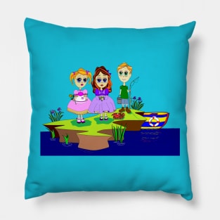 A Picnic by the Sea, Children in Vintage Cloths Pillow