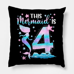 Girls 4Th Bday This Mermaid Is 4Years Old Kids Costume Pillow