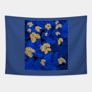 Gold blue leaves Tapestry