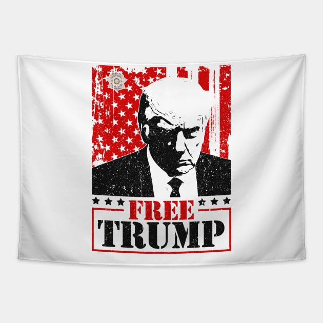 Free Trump Mugshot America vintage Flag Tapestry by RetroPrideArts