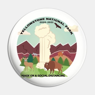 Mask On and Social Distancing at Old Faithful, Yellowstone National Park Pin