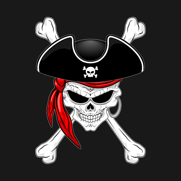 Pirate Skull with Crossed Bones and Red Bandana by BluedarkArt