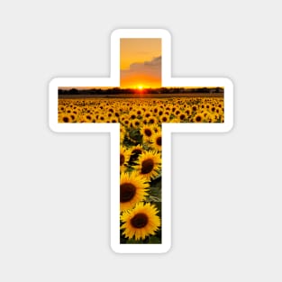 Sunflower Field Sunset Cross Magnet