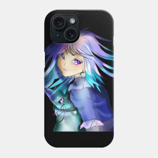 Fantasy girl with a green cat for anime fans Phone Case