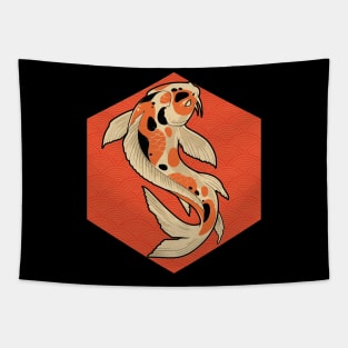 Koi Fish and Red Waves Tapestry