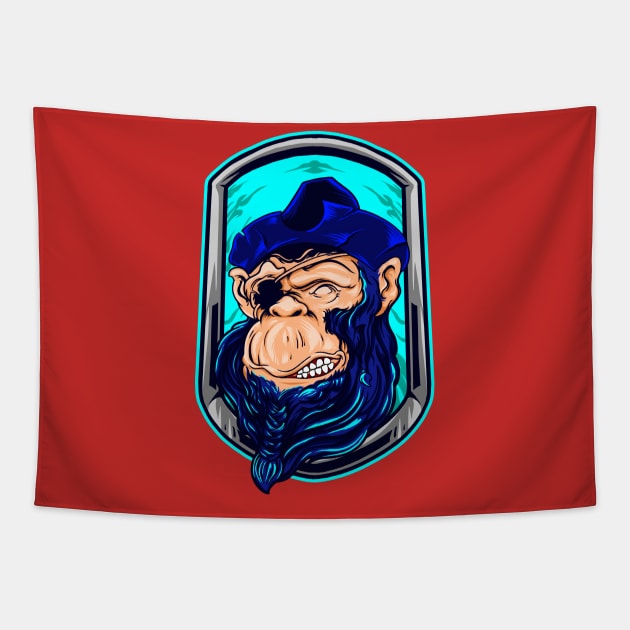 chimpanzee pirate illustration Tapestry by Mako Design 