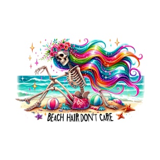 Beach Hair Don't Care Vibrant Skeleton Summer Vibe Mermaid T-Shirt