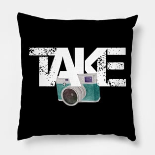 Take Photograph White Texts with a water-colored drawn camera Pillow