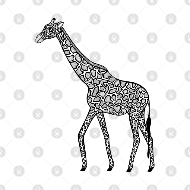 Nubian Giraffe Ink Art Design - cool animal art - light colors by Green Paladin