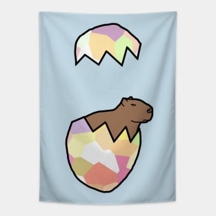 Serious Capybara Popping Out of Funny Easter Egg Tapestry