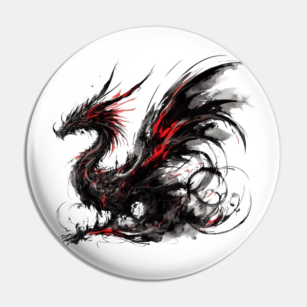 Japanese dragon painted in ink Pin by T-Shirt Paradise