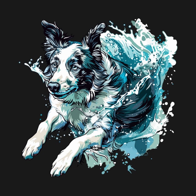 Border collie diving splash by StepInSky