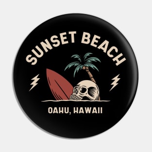 Vintage Surfing Sunset Beach Oahu Hawaii // Retro Surf Skull Pin