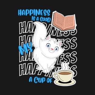 Happiness Is White Persian Cats Good Books Coffee Cute Cat Lover T-Shirt