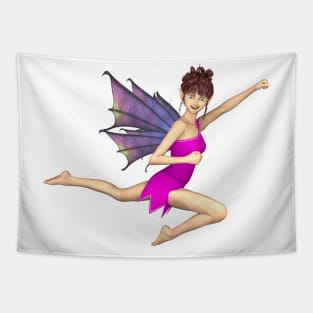 No Limits cute elf faerie fairy flying through air dragon wings Tapestry