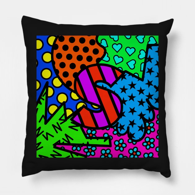 Alphabet Series - Letter S- Bright and Bold Initial Letters Pillow by JossSperdutoArt