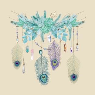 Peacock Feather And Crystal Spirit Gazer T-Shirt