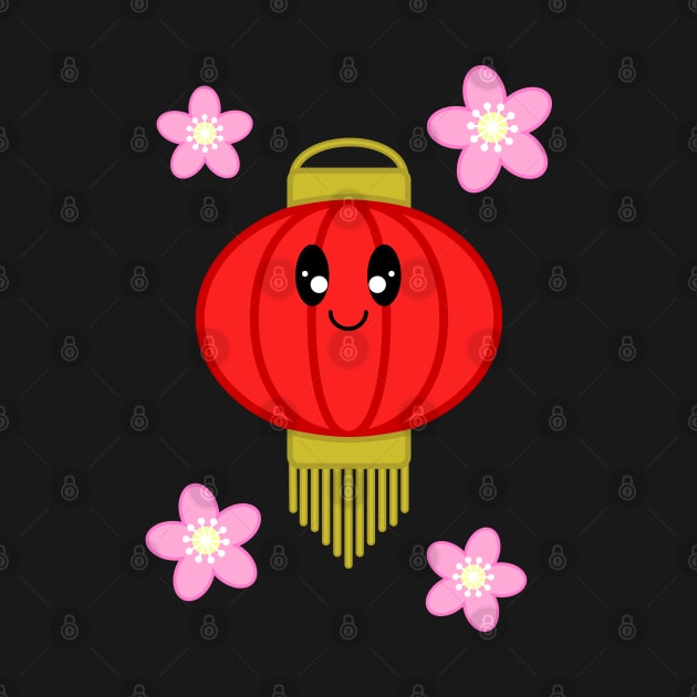 Cute Lantern with Sakura Flowers in Black Background by Kelly Gigi