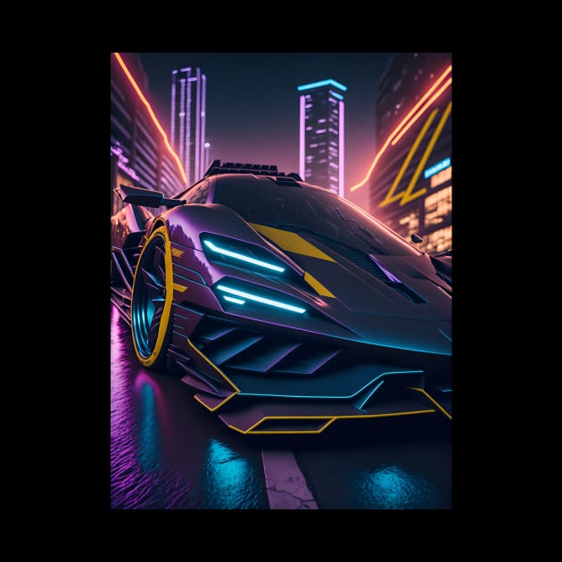 Dark Neon Sports Car in Japanese Neon City by star trek fanart and more