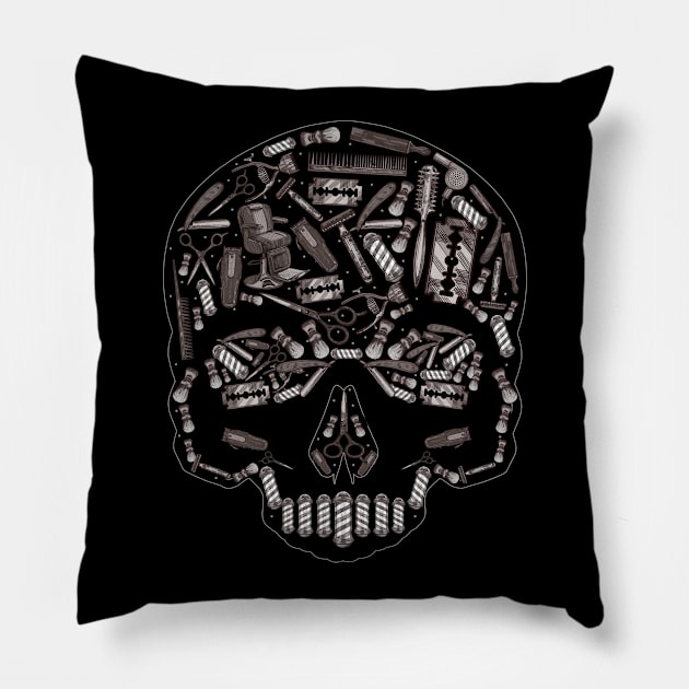 Funny Skull Barber Shop Tools Hair Tool Hairdresser Shirts For Women Men Pillow by paynegabriel