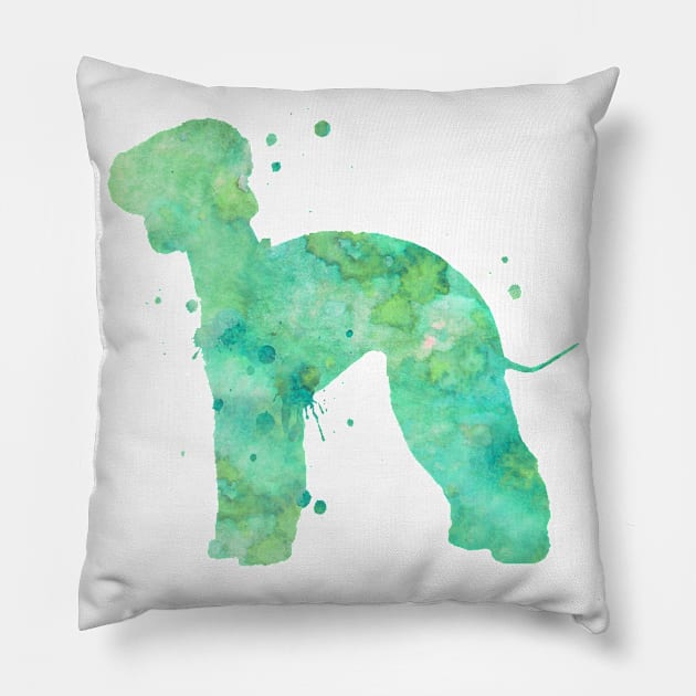 Bedlington Terrier Dog Watercolor Painting Pillow by Miao Miao Design