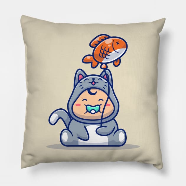 Cute Baby Wearing Cat Costume With Fish Balloon Pillow by Catalyst Labs