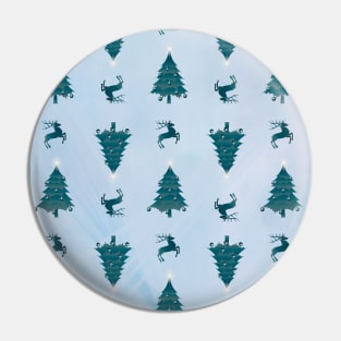 Pretty Teal Green Christmas Trees & Reindeer Pattern on Pink Blue Ombre Pin
