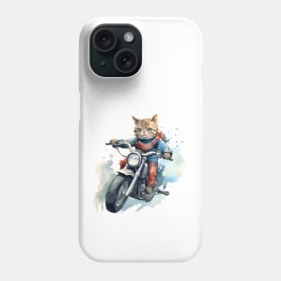 Tabby Cat, Motorcycle, Watercolor Phone Case