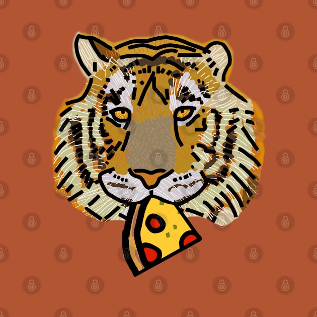 Tiger Portrait with Pepperoni Pizza Slice by ellenhenryart