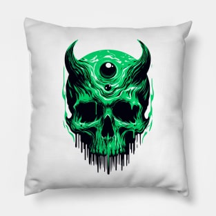 Green skull horror Pillow