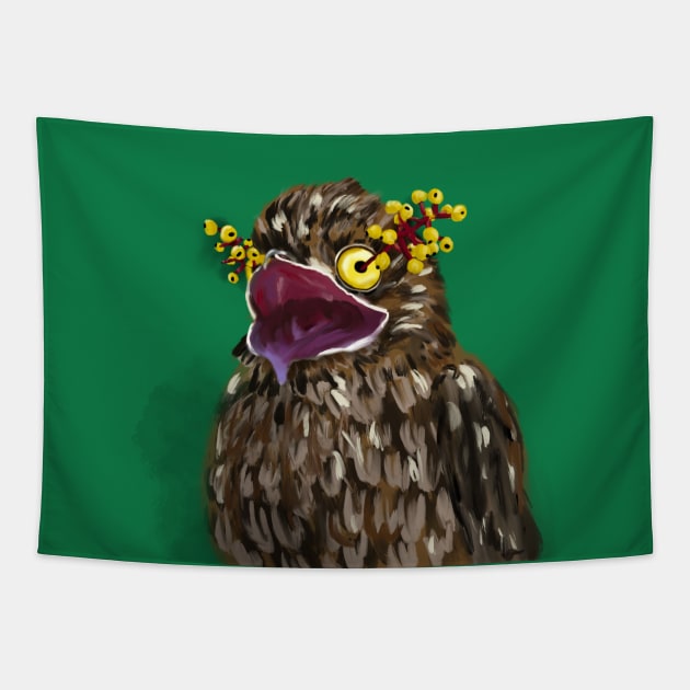 Potoo + Doll's Eye Tapestry by mkeeley