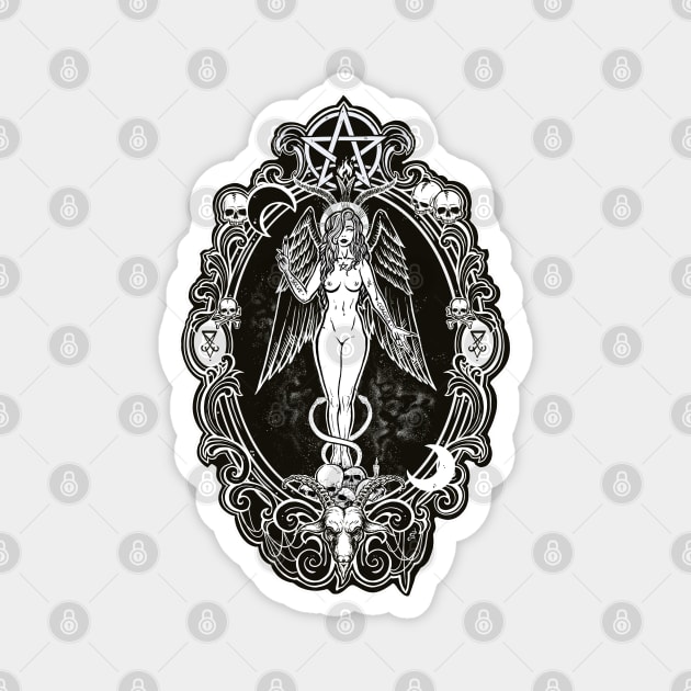 Baphochick - woman, death, goth, snake, devil, Baphomet, skull, goth, girl, dark angel, goat, black sticker, moon Magnet by SSINAMOON COVEN