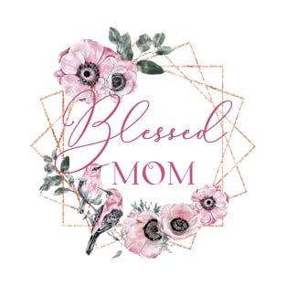 Blessed Mom Christian Typography Quote T-Shirt