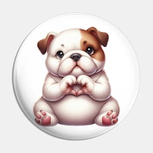 Valentine Bulldog Giving Heart Hand Sign Pin