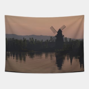 A mill at sunset Tapestry