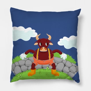 Bull Cartoon Hand Drawn Pillow