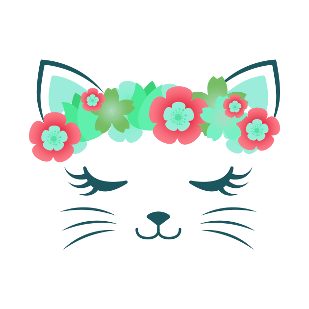 Kawaii cat, kitty kat, flower crown, cute cat, cat party, cat gift, pretty kitty, cat lover, cat collection, cat face by theglaze