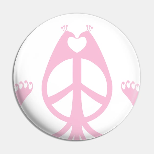 Peace, Love, and Peacocks (Pink) Pin by hideedoodle