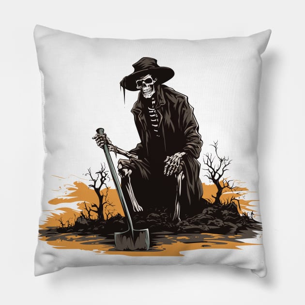 Creepy Skeleton Gravedigger - Halloween Gift For Gravedigger Pillow by PaulJus