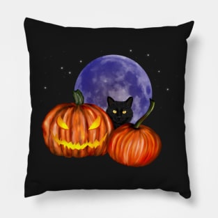 Halloween Black Cat Orange Pumpkins Art Pillow