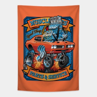 Classic Sixties Muscle Car Parts & Service Cartoon Tapestry