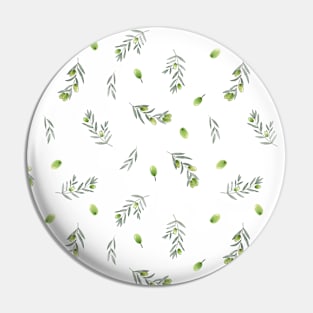 Small Green Olive Branches on White Background Watercolor Pin