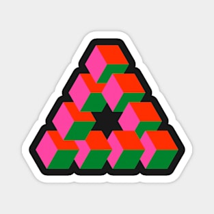 Cubes Optical Illusion in Pink, Red and Green Magnet