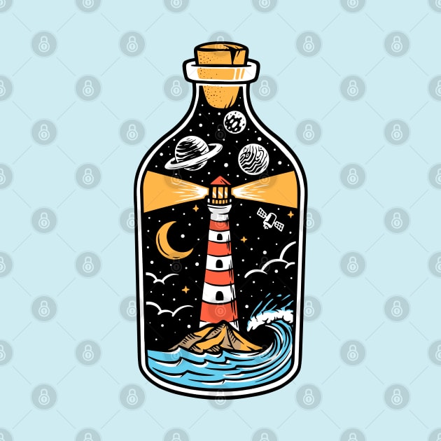 lighthouse in a bottle illustration by sharukhdesign